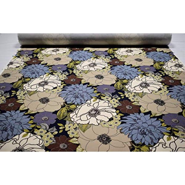 by The Yard- 100% Cotton Canvas Duck Blue Floral Tropical Upholste...