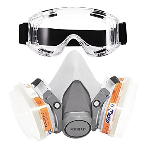 KISCHERS Reusable Half Facepiece and Anti-Fog Safety Goggle Set Ag...