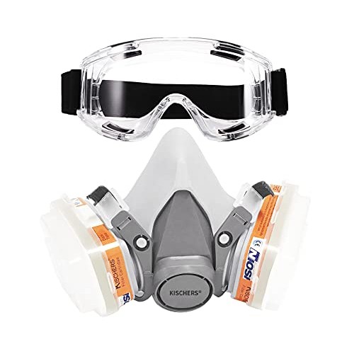 KISCHERS Reusable Half Facepiece and Anti-Fog Safety Goggle Set Ag...