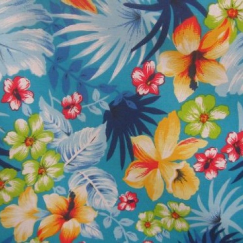 Hawaiian Print Poly Cotton Fabric 58 Wide by The Yard Blue