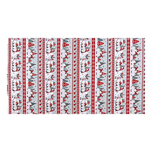 Henry Glass Flannel Winter Whimsy Gnome Novelty Stripe Red/Gray Fa...