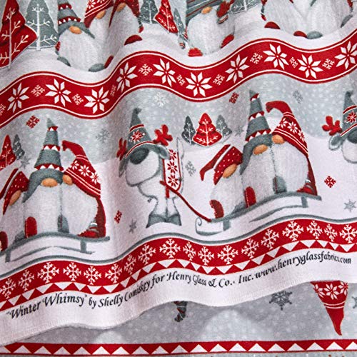 Henry Glass Flannel Winter Whimsy Gnome Novelty Stripe Red/Gray Fa...