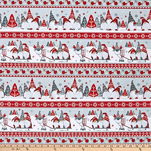 Henry Glass Flannel Winter Whimsy Gnome Novelty Stripe Red/Gray Fa...