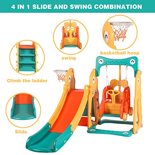 4 in 1 Toddler Slide Swing Stroller Basketball Hoop Set for Boys G...