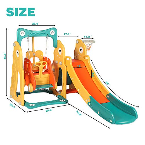 4 in 1 Toddler Slide Swing Stroller Basketball Hoop Set for Boys G...