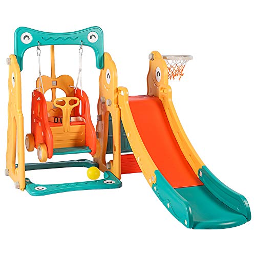 4 in 1 Toddler Slide Swing Stroller Basketball Hoop Set for Boys G...