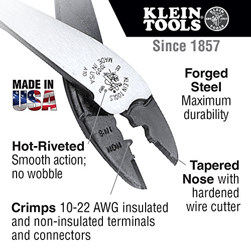Crimping and Cutting Tool, Tapered Nose for 10 to 22 AWG Solderles...