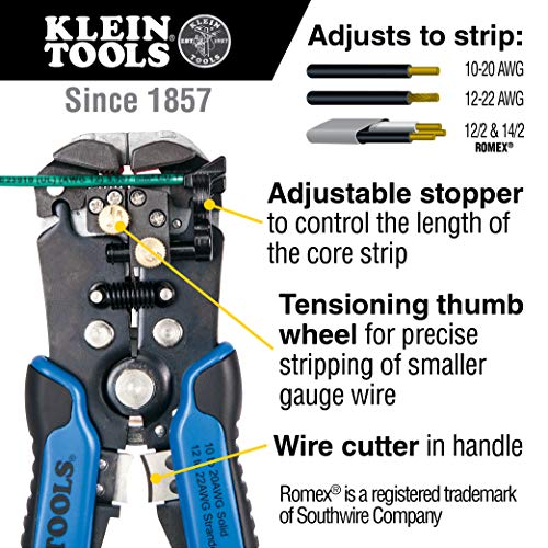 Klein Tools 11061 Wire Stripper / Wire Cutter for Solid and Strand...