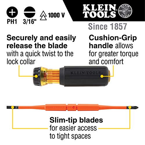 Klein Tools 32286 Insulated Screwdriver, 2-in-1 Screwdriver Set wi...