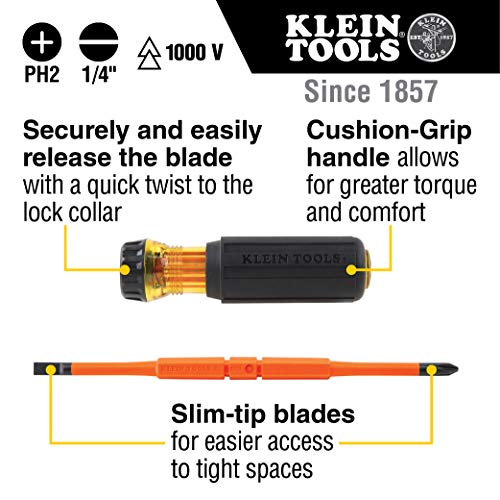 Klein Tools 32293 Insulated Screwdriver, 2-in-1 Screwdriver Set wi...