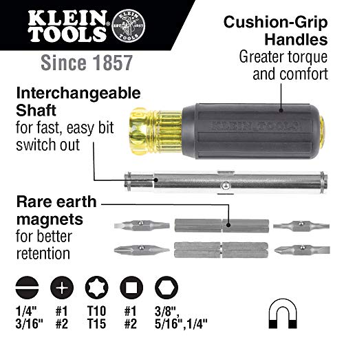 Klein Tools 32500MAG Magnetic Multi-Bit Screwdriver/Nut Driver, 11...