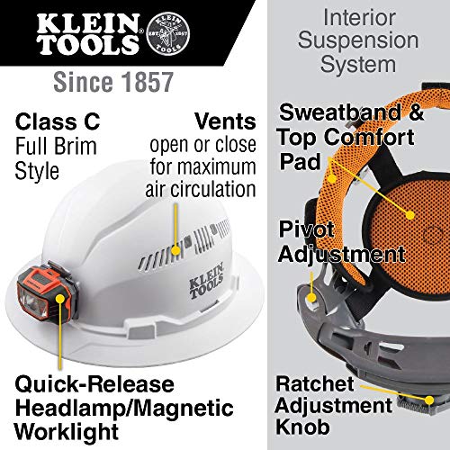 Klein Tools 60407 Hard Hat, Light, Vented Full Brim Style, Padded,...