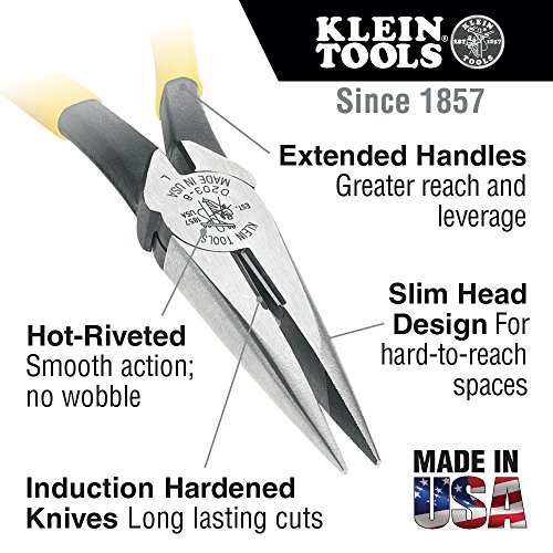 Klein Tools D203-7 Long Nose Side-Cutter Stripping Pliers, Inducti...