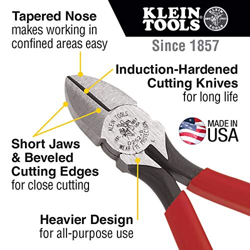 Klein Tools D252-6 Pliers, Diagonal Cutting Pliers with Short Jaws...