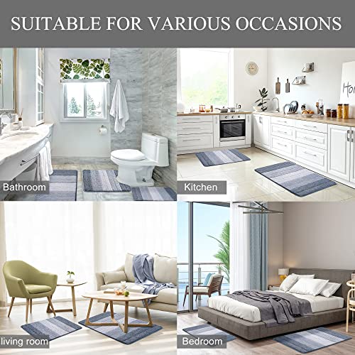 KMSON 3 Pcs Ombre Bath Rug Set Bathroom Rugs with U-Shaped Contour...