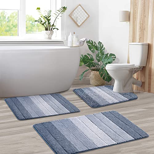 KMSON 3 Pcs Ombre Bath Rug Set Bathroom Rugs with U-Shaped Contour...