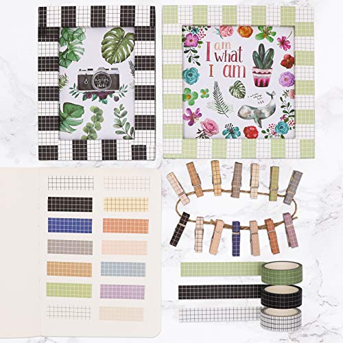 Grid Washi Tape Set, 14 Rolls of 15 mm Wide Decorative Colored Mas...