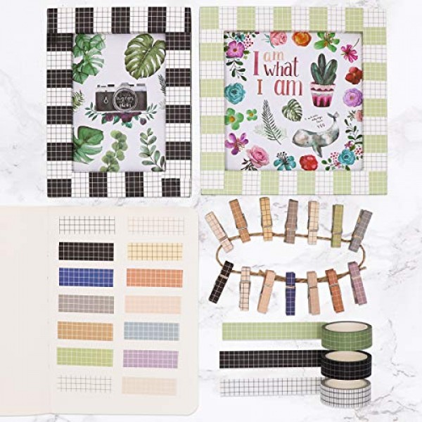 Grid Washi Tape Set, 14 Rolls of 15 mm Wide Decorative Colored Mas...