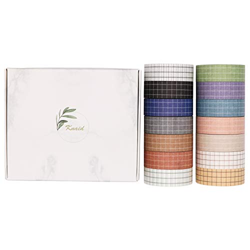 Grid Washi Tape Set, 14 Rolls of 15 mm Wide Decorative Colored Mas...