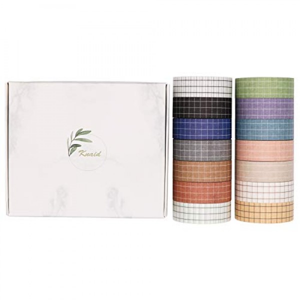 Grid Washi Tape Set, 14 Rolls of 15 mm Wide Decorative Colored Mas...