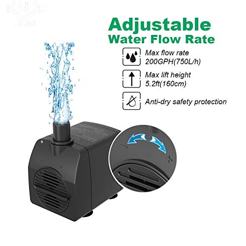 Knifel Submersible Pump 200GPH Ultra Quiet with Dry Burning Protec...