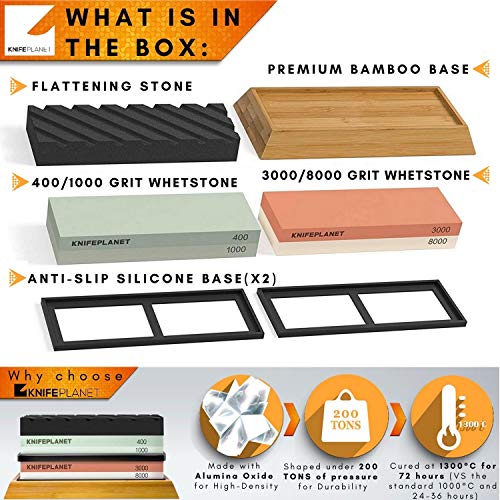 Knife Sharpening Stone Set - 400/1000 and 3000/8000-Grit Professio...