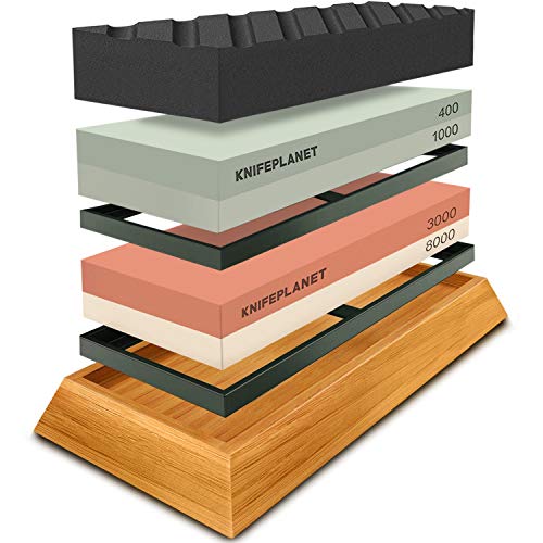 Knife Sharpening Stone Set - 400/1000 and 3000/8000-Grit Professio...