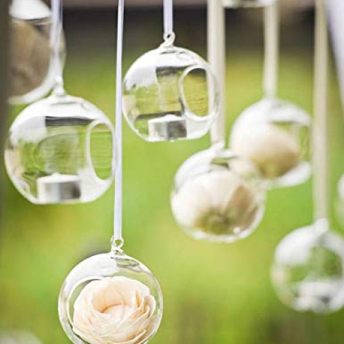 KNIKGLASS 80MM Hanging Glass Tealight Holder Globe Plant Terrarium...