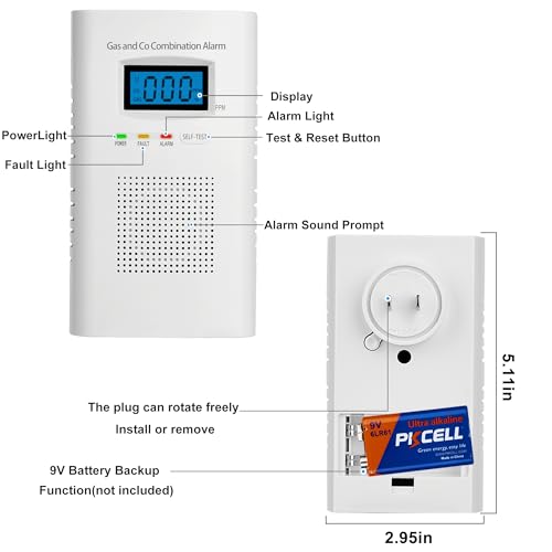 2 Pack Combination Gas & Carbon Monoxide Detectors - Plug in CO Al...