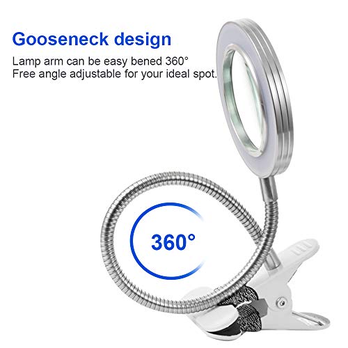 KoKoWill LED Magnifying Lamp with Clamp, Hands Free 3X Magnifier G...