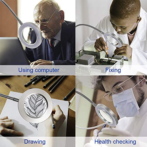 KoKoWill LED Magnifying Lamp with Clamp, Hands Free 3X Magnifier G...