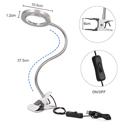 KoKoWill LED Magnifying Lamp with Clamp, Hands Free 3X Magnifier G...