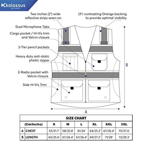Kolossus Deluxe High Visibility Vest with Multi Frontal Pockets X...