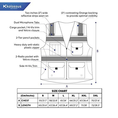 Kolossus Deluxe High Visibility Vest with Multi Frontal Pockets X...
