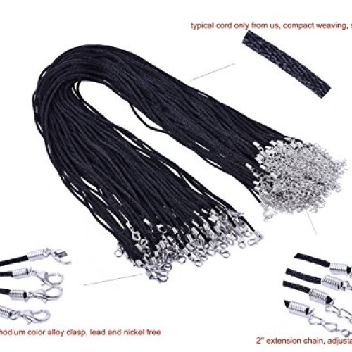 KONMAY Necklace Cord 50PCS 20 Black Satin Silk Necklace Cord 2.0...