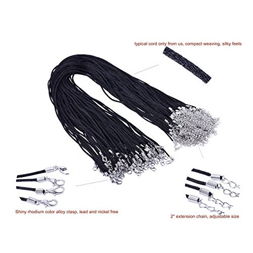 KONMAY Necklace Cord 50PCS 20 Black Satin Silk Necklace Cord 2.0...