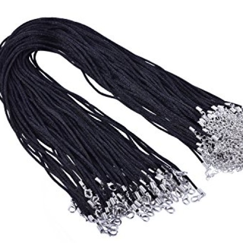 KONMAY Necklace Cord 50PCS 20 Black Satin Silk Necklace Cord 2.0...