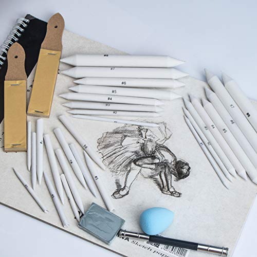 33 Pcs Blending Stumps and Tortillions Set Art Blenders with Sketc...