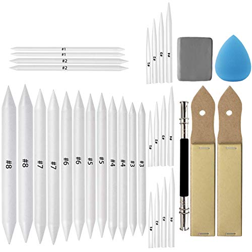 33 Pcs Blending Stumps and Tortillions Set Art Blenders with Sketc...