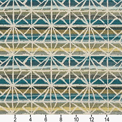 Aqua Teal Gold Yellow White Contemporary Diamond Damask Jacquard U...