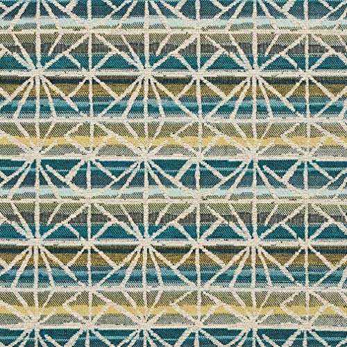 Aqua Teal Gold Yellow White Contemporary Diamond Damask Jacquard U...
