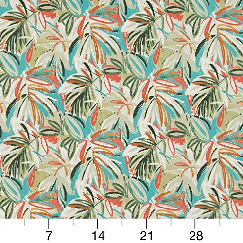 Fiji Aqua Teal Coral Orange Persimmon Green Contemporary Foliage T...