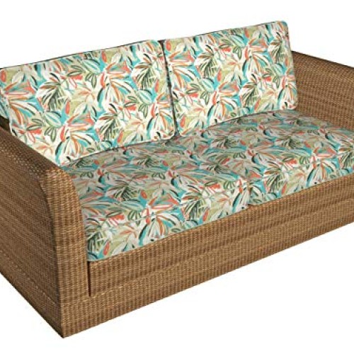Fiji Aqua Teal Coral Orange Persimmon Green Contemporary Foliage T...