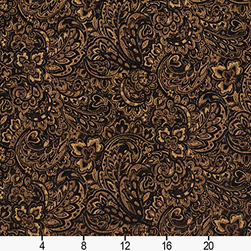 Onyx Black and Gold Large Floral Chenille Upholstery Fabric by the...
