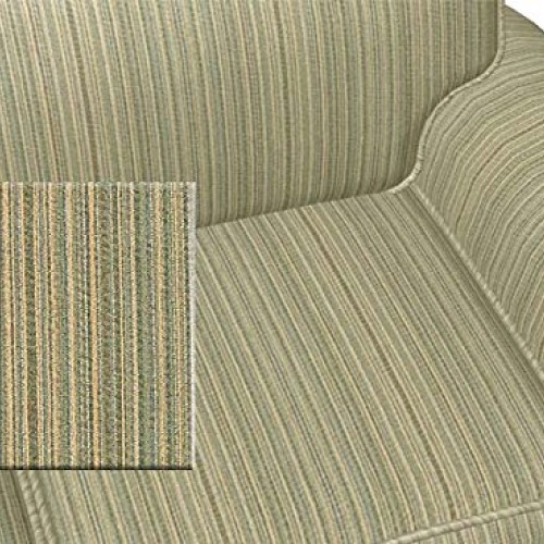 Sage Green Stripe Beige and Light Blue Small Scale Chenille Uphols...