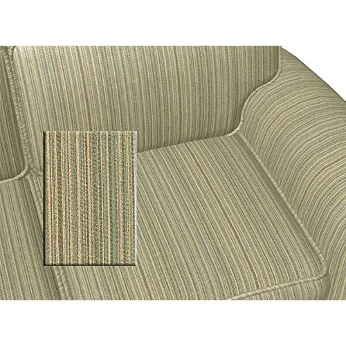 Sage Green Stripe Beige and Light Blue Small Scale Chenille Uphols...