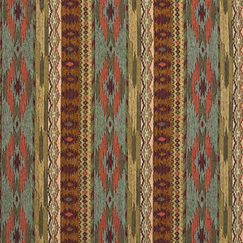 Teal Gold and Red Southwestern Mexican Ranch Stripe Chenille Uphol...