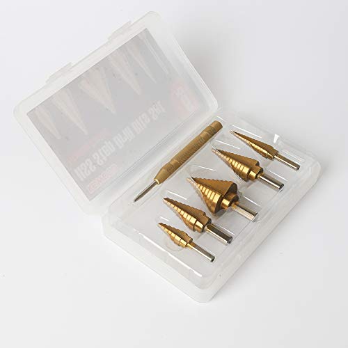 KOWOOD HSS Step Drill Bits & Automatic Center Punch 6 Pcs Set with...