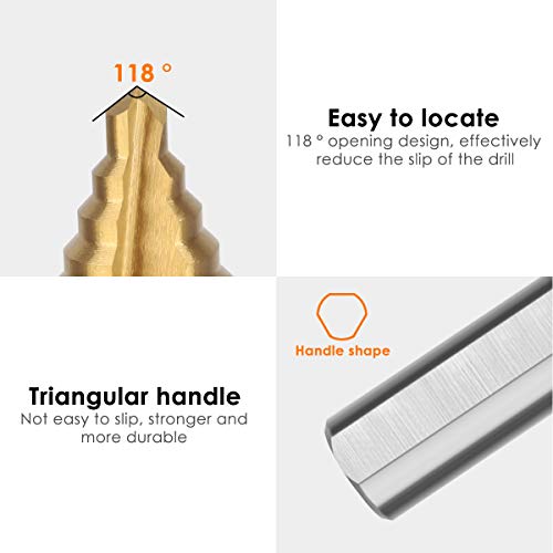 KOWOOD HSS Step Drill Bits & Automatic Center Punch 6 Pcs Set with...