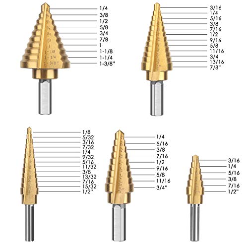 KOWOOD HSS Step Drill Bits & Automatic Center Punch 6 Pcs Set with...